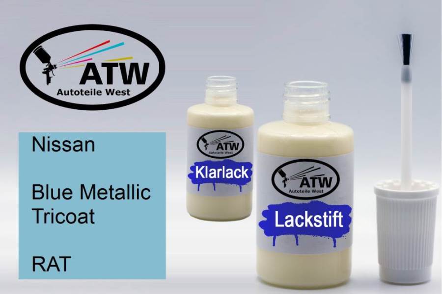 Nissan, Blue Metallic Tricoat, RAT: 20ml Lackstift + 20ml Klarlack - Set, von ATW Autoteile West.